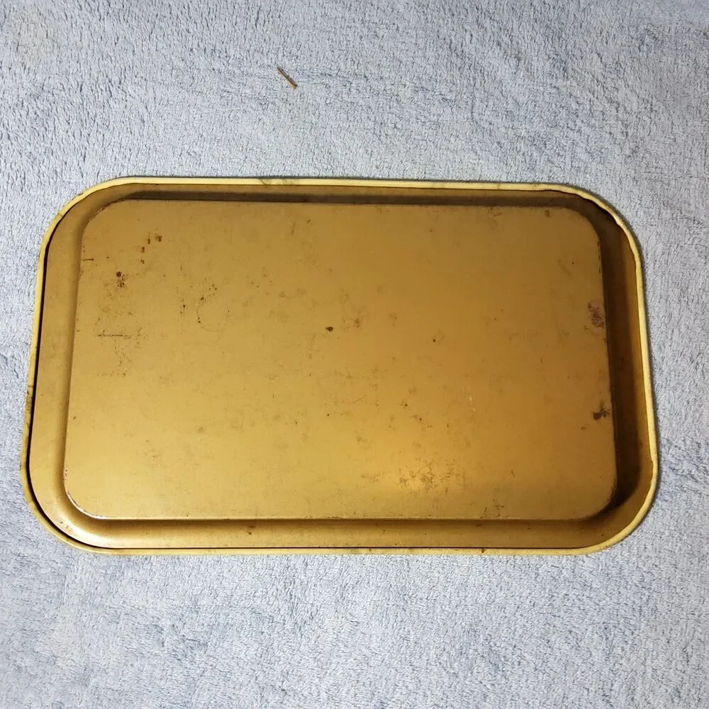 Vintage Serving Trays Cafeteria Lunch Metal Lap TV Marbled Gray Gold 14.5